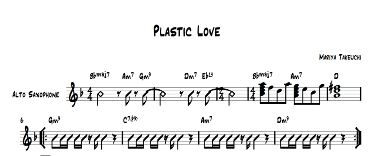 Plastic Love Lead Sheet, Mariya Takeuchi プラスティック・ラブ